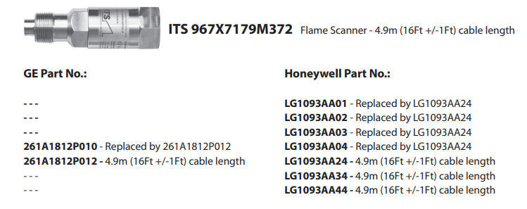 HONEYWELL LG1093AA24 261A1812P012 ITS ultraviolet (UV) flame sensor.......png