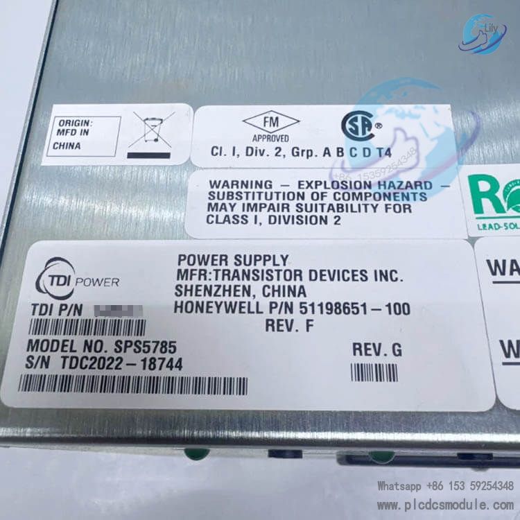 Honeywell 51198651‑100 SPS5785 nameplate label close‑up.jpg